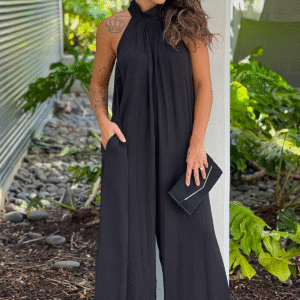 Black High Neck Jumpsuit With Pockets